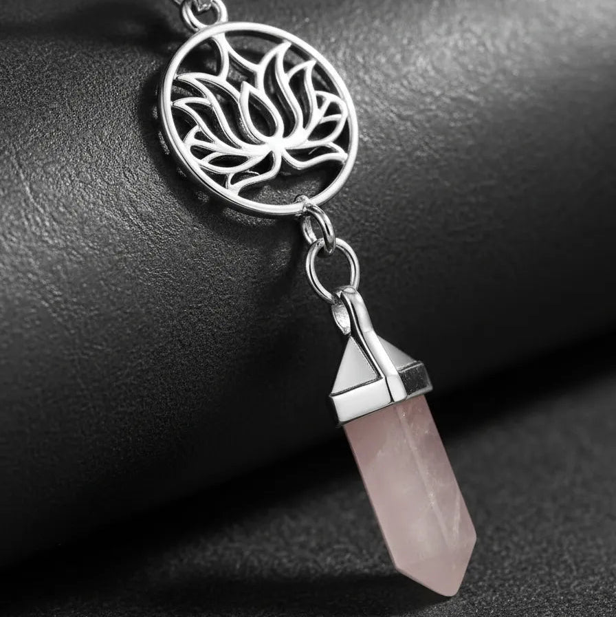 Colgante Lotus de Punta Cuarzo Rosa