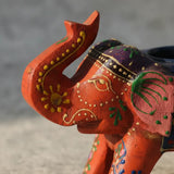 Porta Vela de Madera Elefante Rojo