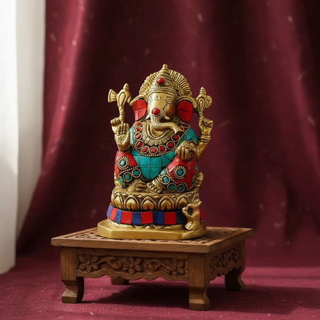 Ganesh Bronce con Piedras 13 cm