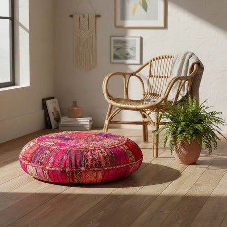 Cojin de Suelo Rosado Boho Redondo XL
