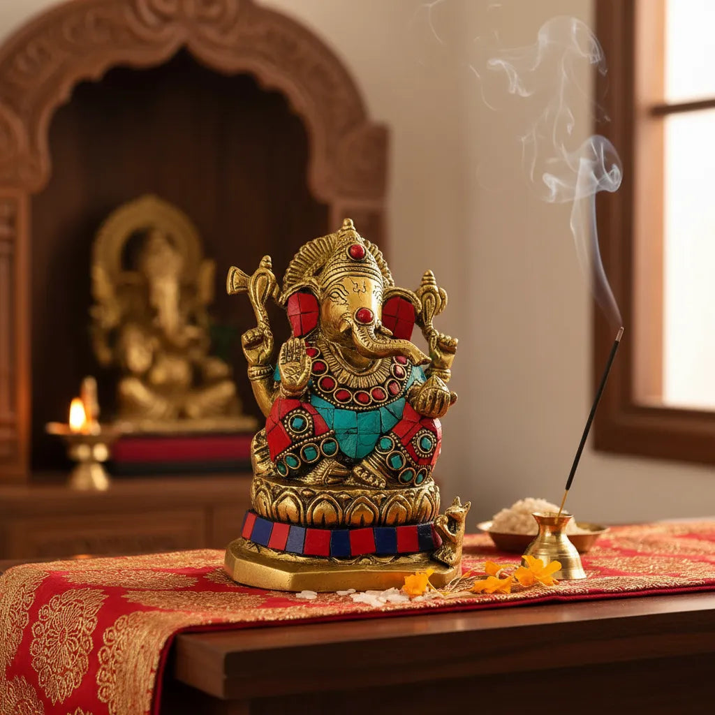 Ganesh Bronce con Piedras 13 cm