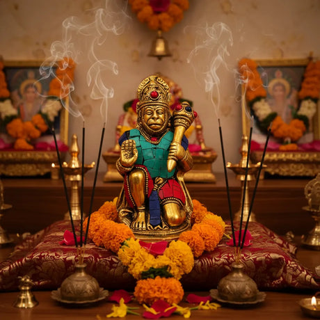 Hanuman Bronce con Piedras 16 cm