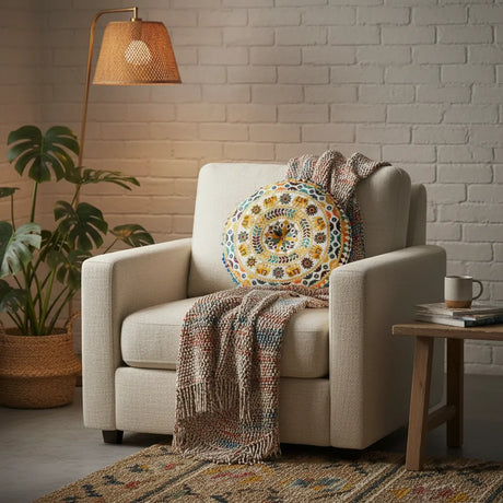 Cojin Amarillo Boho Redondo Chico