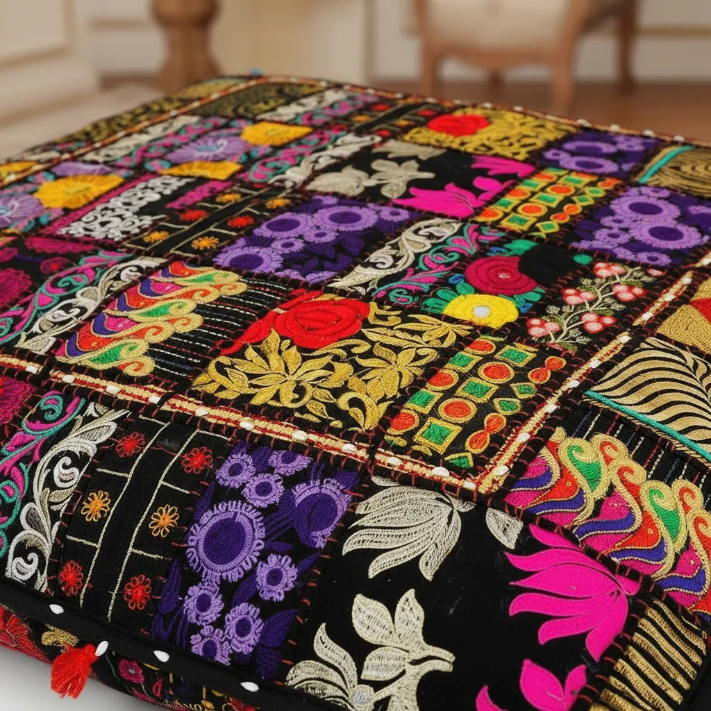 Cojin de Suelo Patchwork Negro Extra Grande