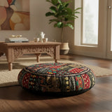 Cojin de Suelo Patchwork Negro Redondo Extra Grande
