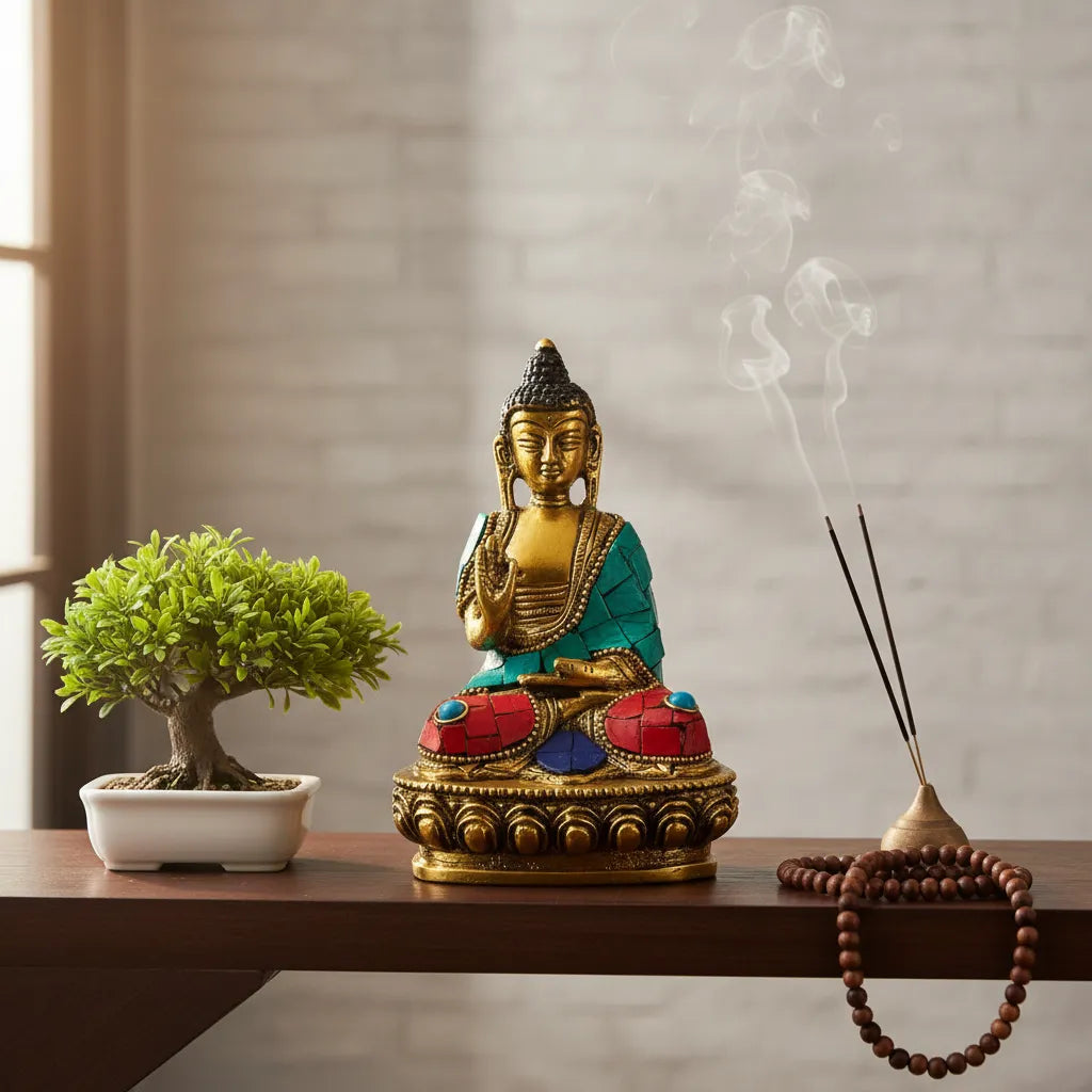 Buda Siddhartha Bronce con Piedras 13 cm