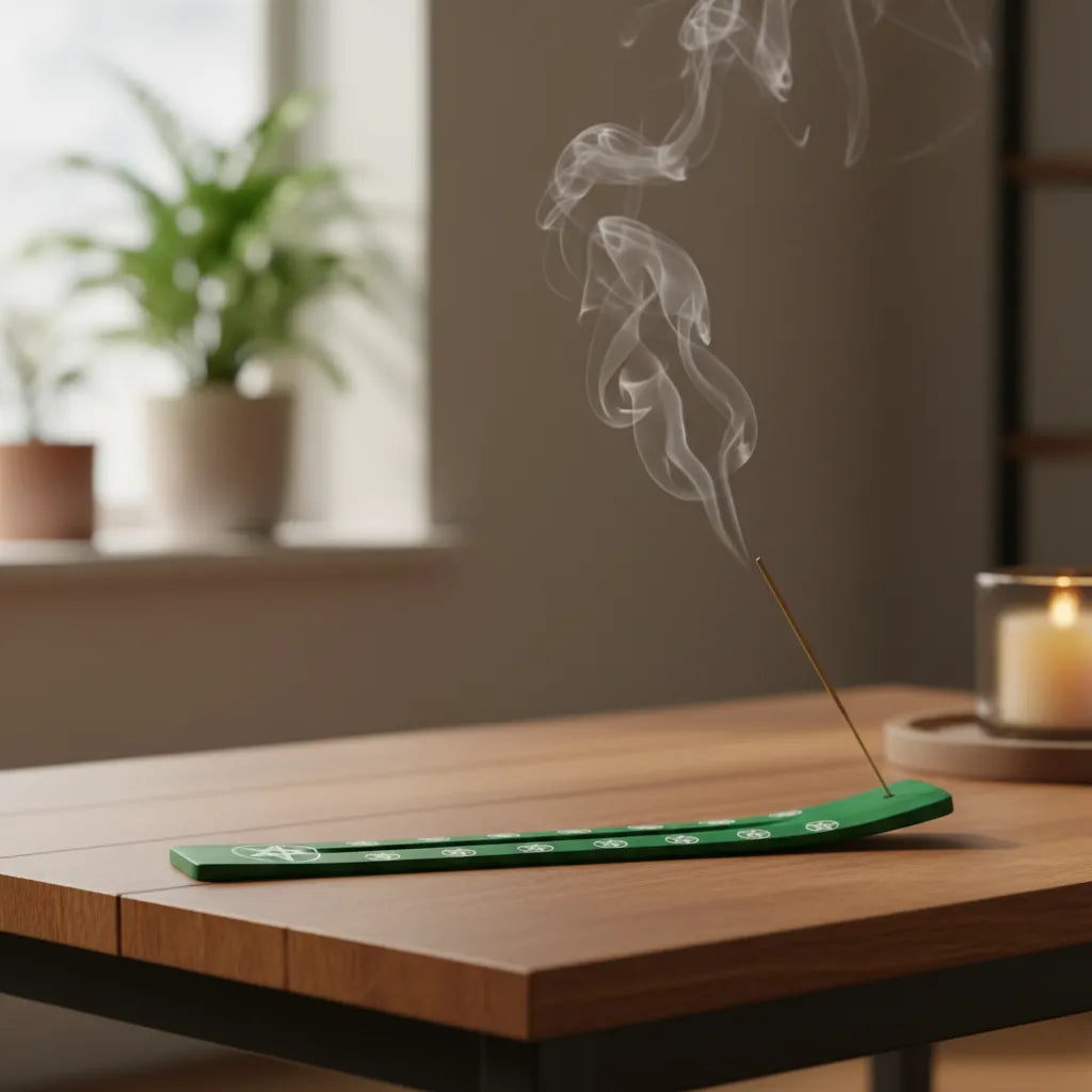 Tabla Porta Incienso Madera Estrella Verde