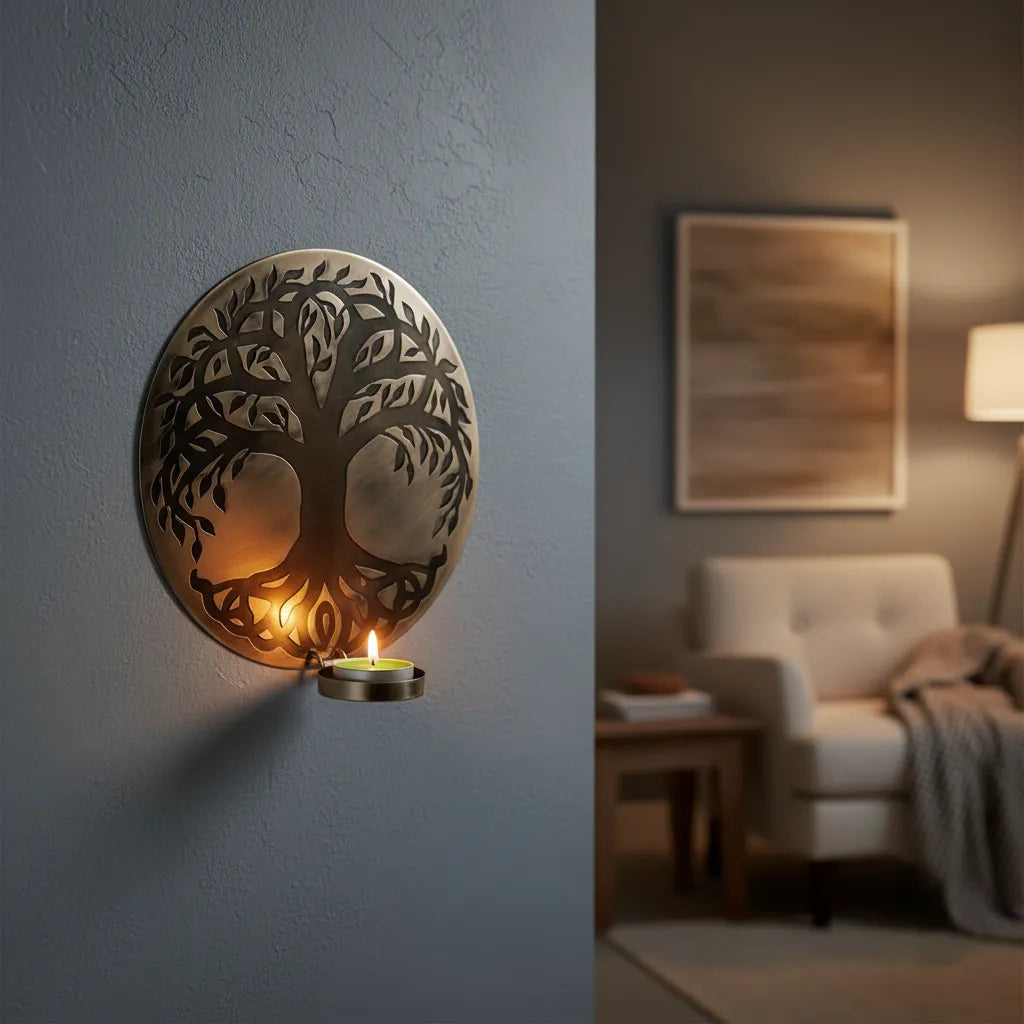 Porta Vela de Pared Árbol de la Vida Plateado