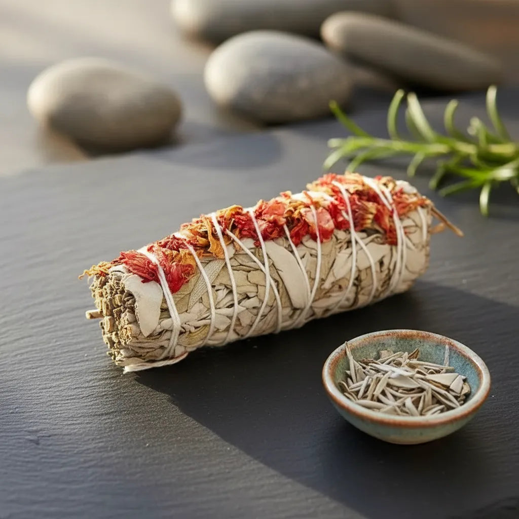Sahúmo de Salvia Blanca con Pétalos de Rosa