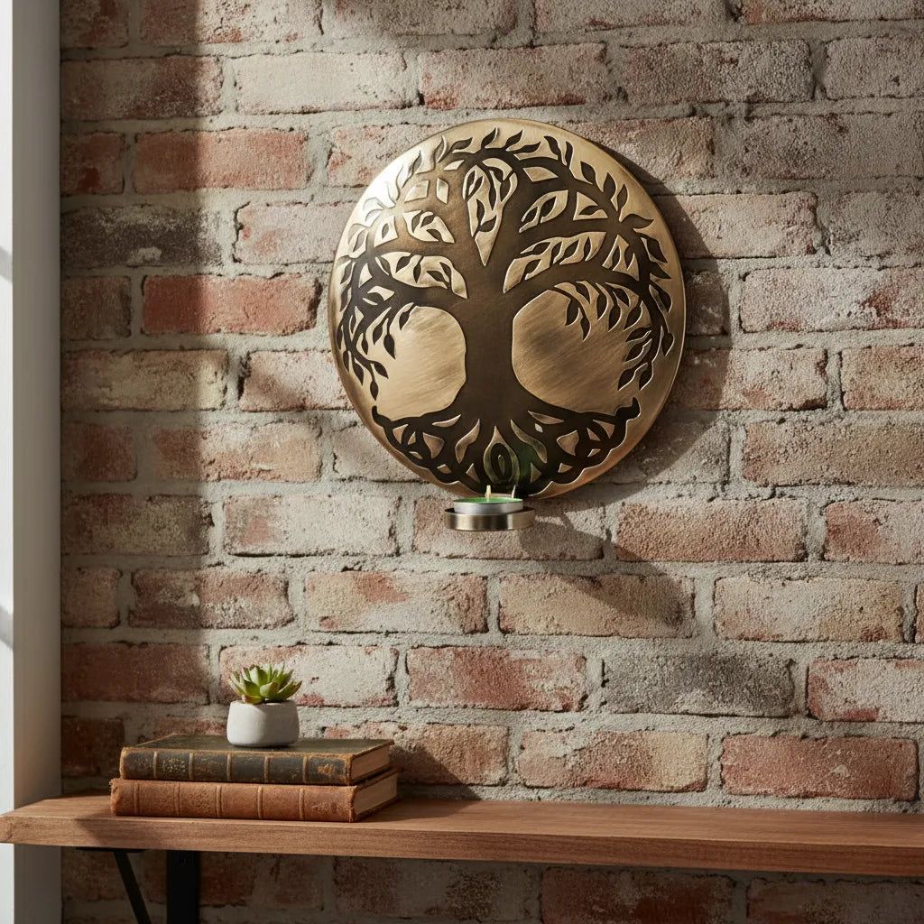 Porta Vela de Pared Árbol de la Vida Plateado Pequeño