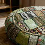 Cojin de Suelo Patchwork Verde Redondo Extra Grande