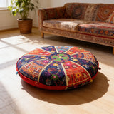 Cojin de Suelo Patchwork Celeste Redondo Extra Grande