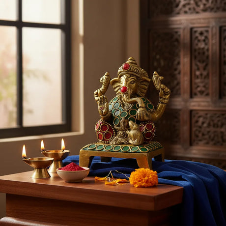Ganesh Bronce con Piedras 10 cm