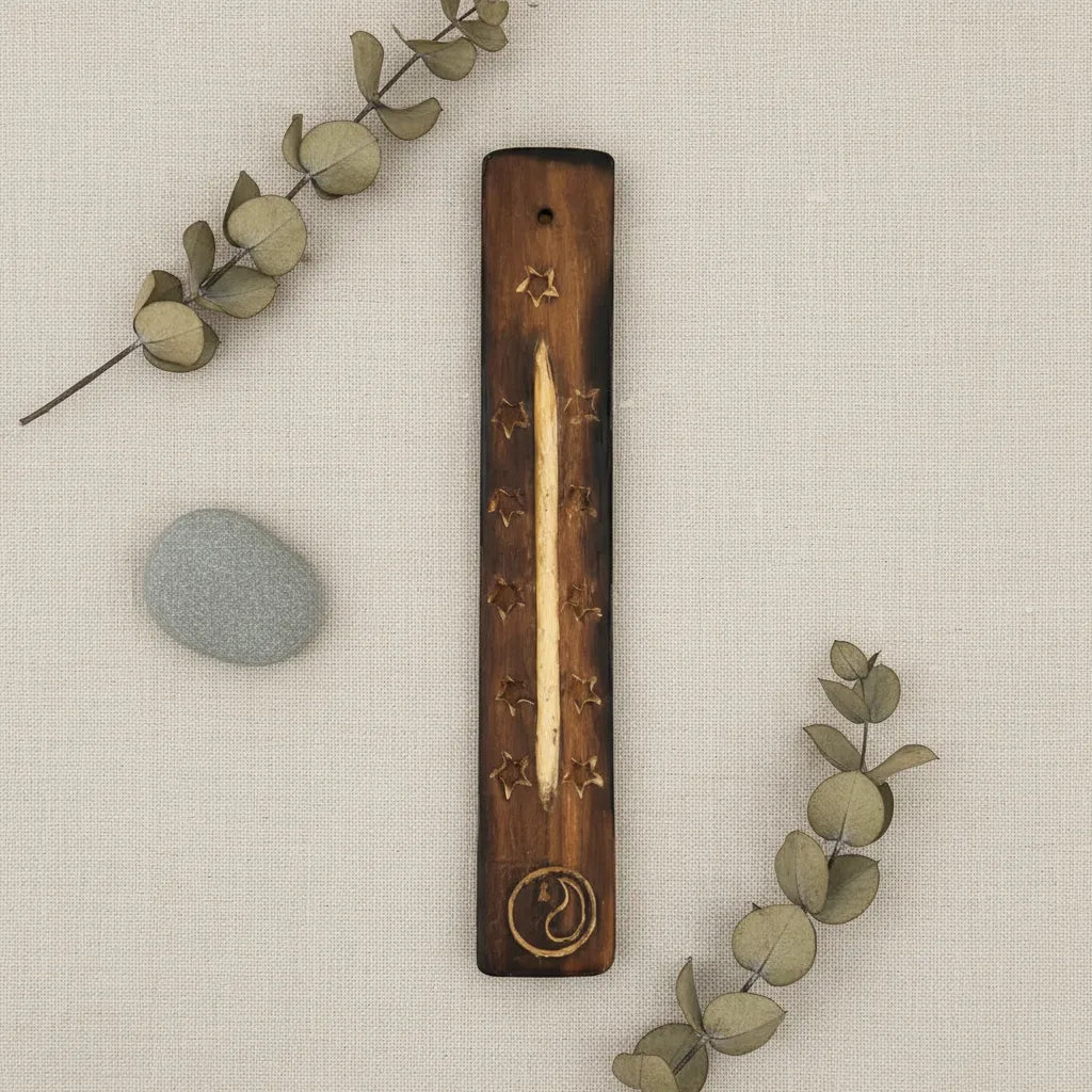 Tabla Porta Incienso Madera Ying Yang Estrella