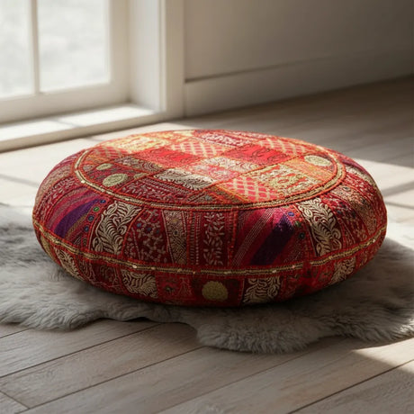 Cojin de Suelo Rojo Boho Redondo XL