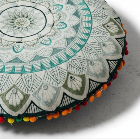 Cojin Verde Boho Redondo Chico