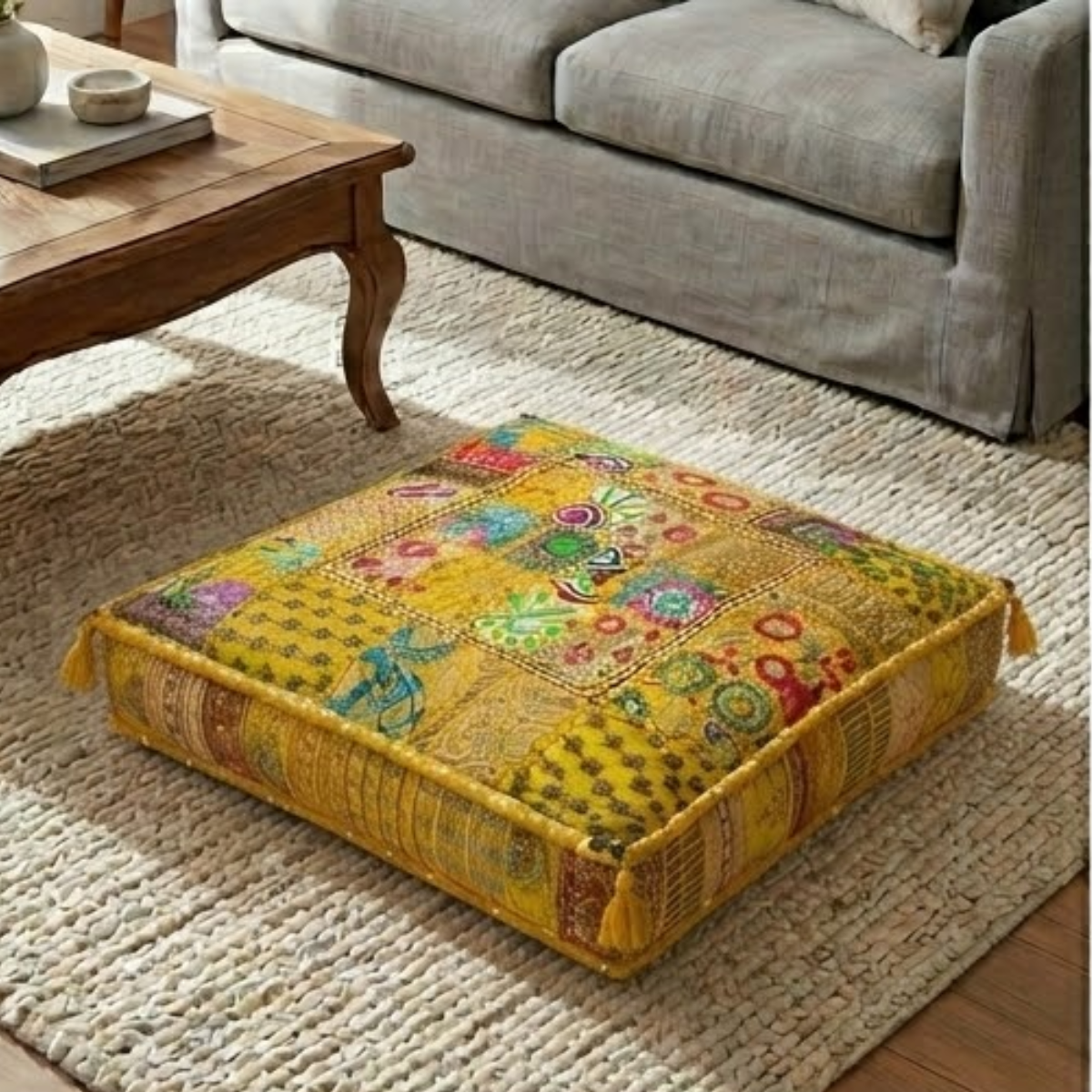 Cojin Patchwork Amarillo Cuadrado Grande