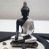 Jardín Zen Buda Siddhartha Plateado Negro