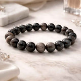 Pulsera Obsidiana Plateada 8mm