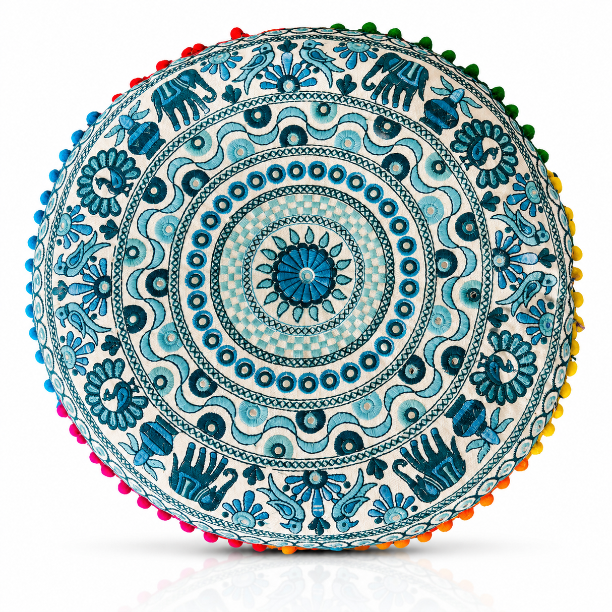 Cojin Boho Celeste Redondo Chico