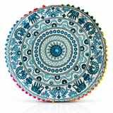 Cojin Boho Celeste Redondo Chico