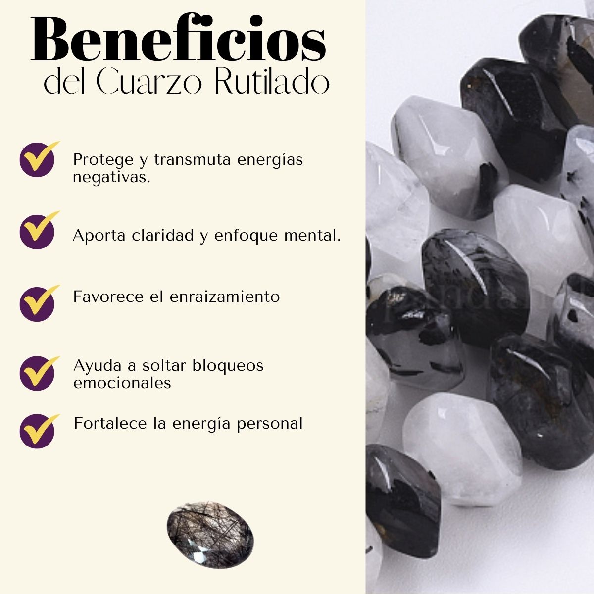 Pulsera Cuarzo Rutilado Negro 8mm