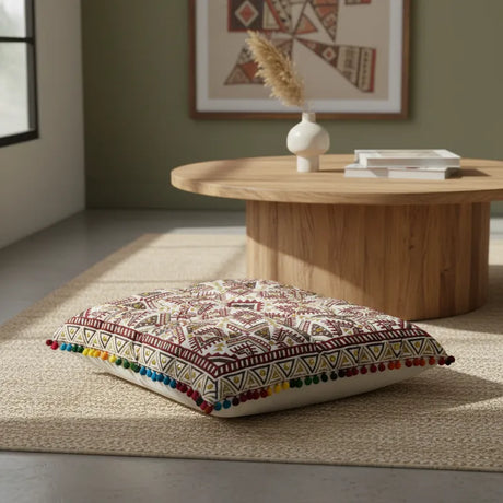 Cojin Boho Burdeo Cuadrado Grande