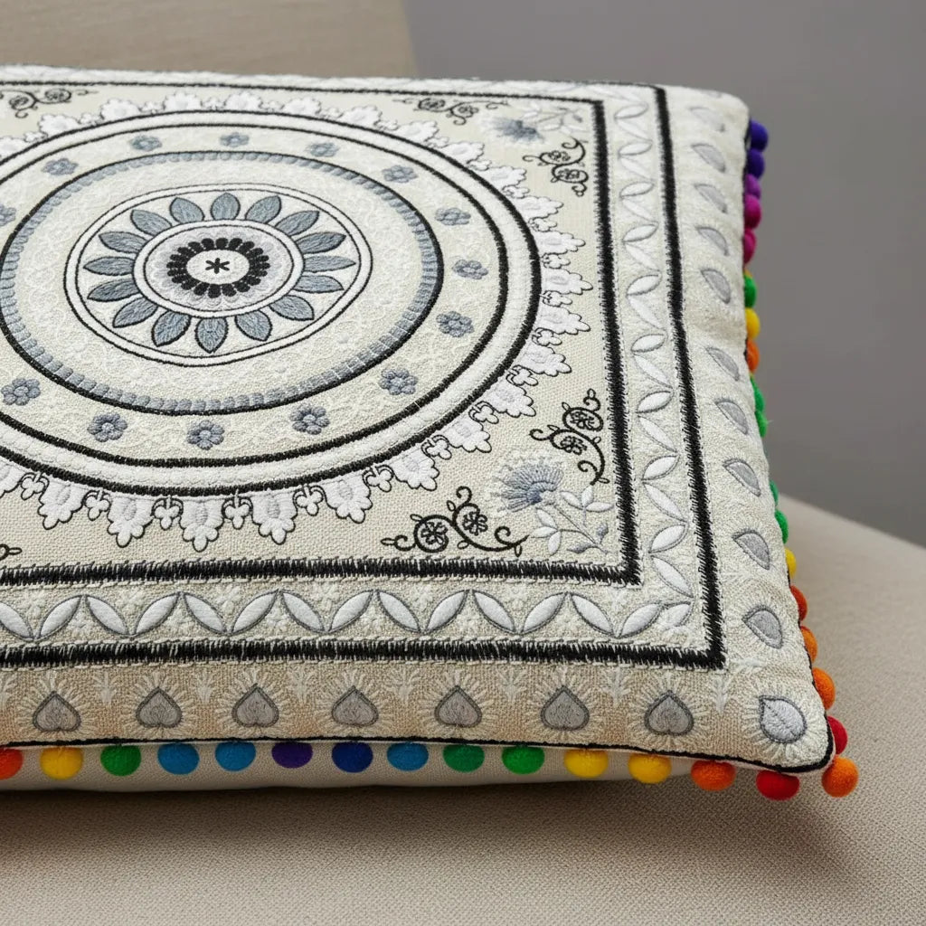 Cojin Boho Gris Cuadrado Grande