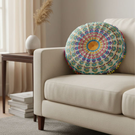 Cojin Multicolor Boho Redondo Mediano
