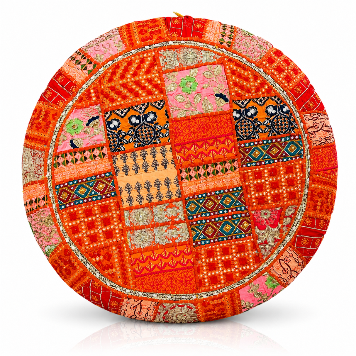 Cojin de Suelo Patchwork Naranja Redondo Extra Grande