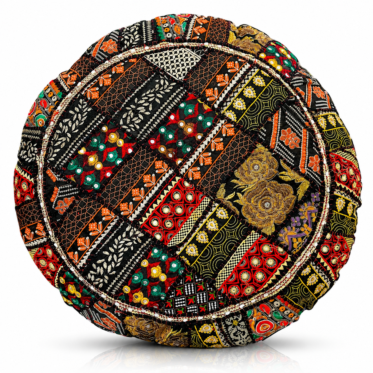Cojin de Suelo Patchwork Negro Redondo Extra Grande