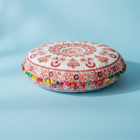 Cojin Boho Rosado Redondo Grande