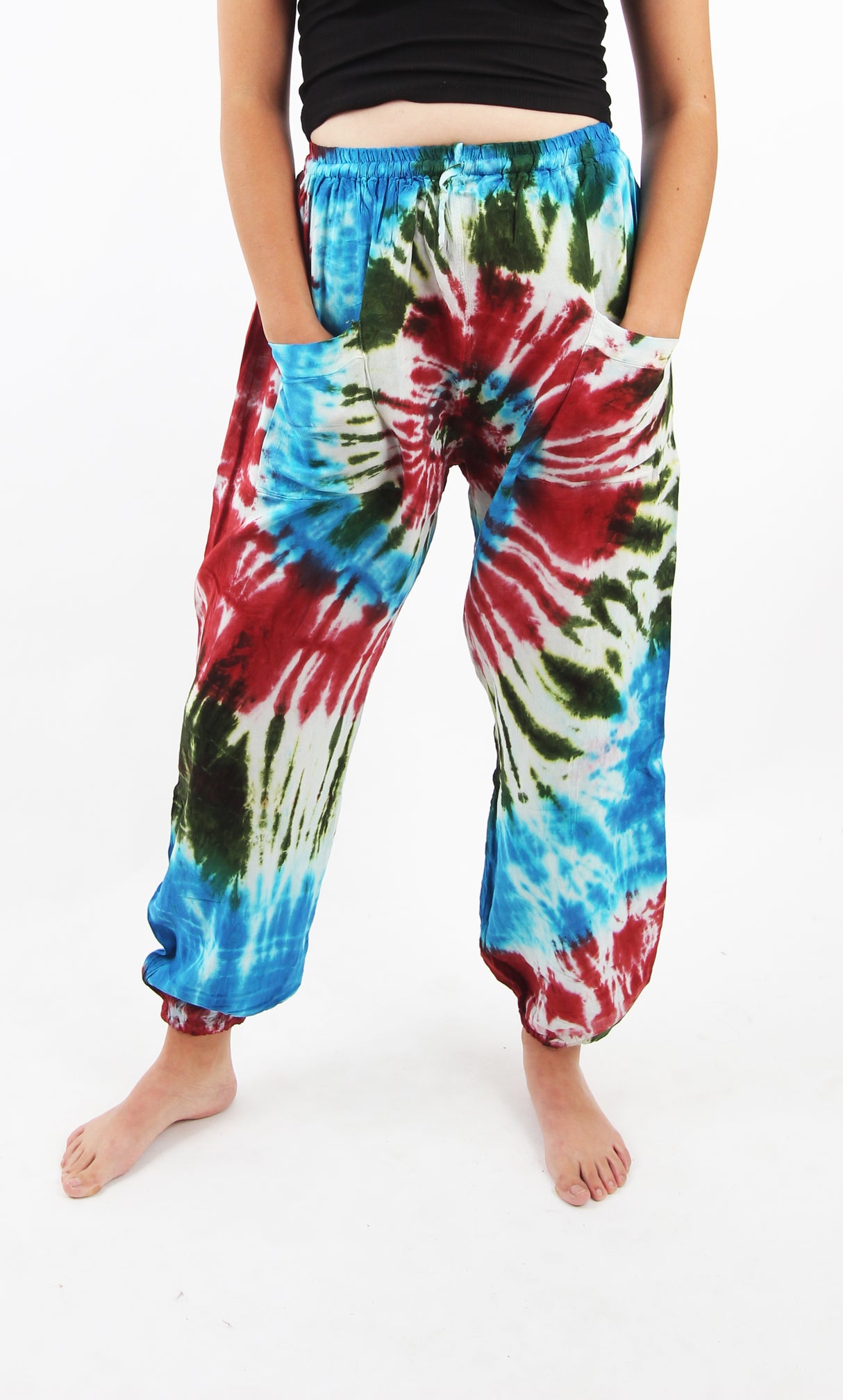 Pantalón Teñido Tricolor Bombacho Celeste - Café