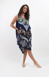 Vestido Pintado a Mano Azul Oscuro