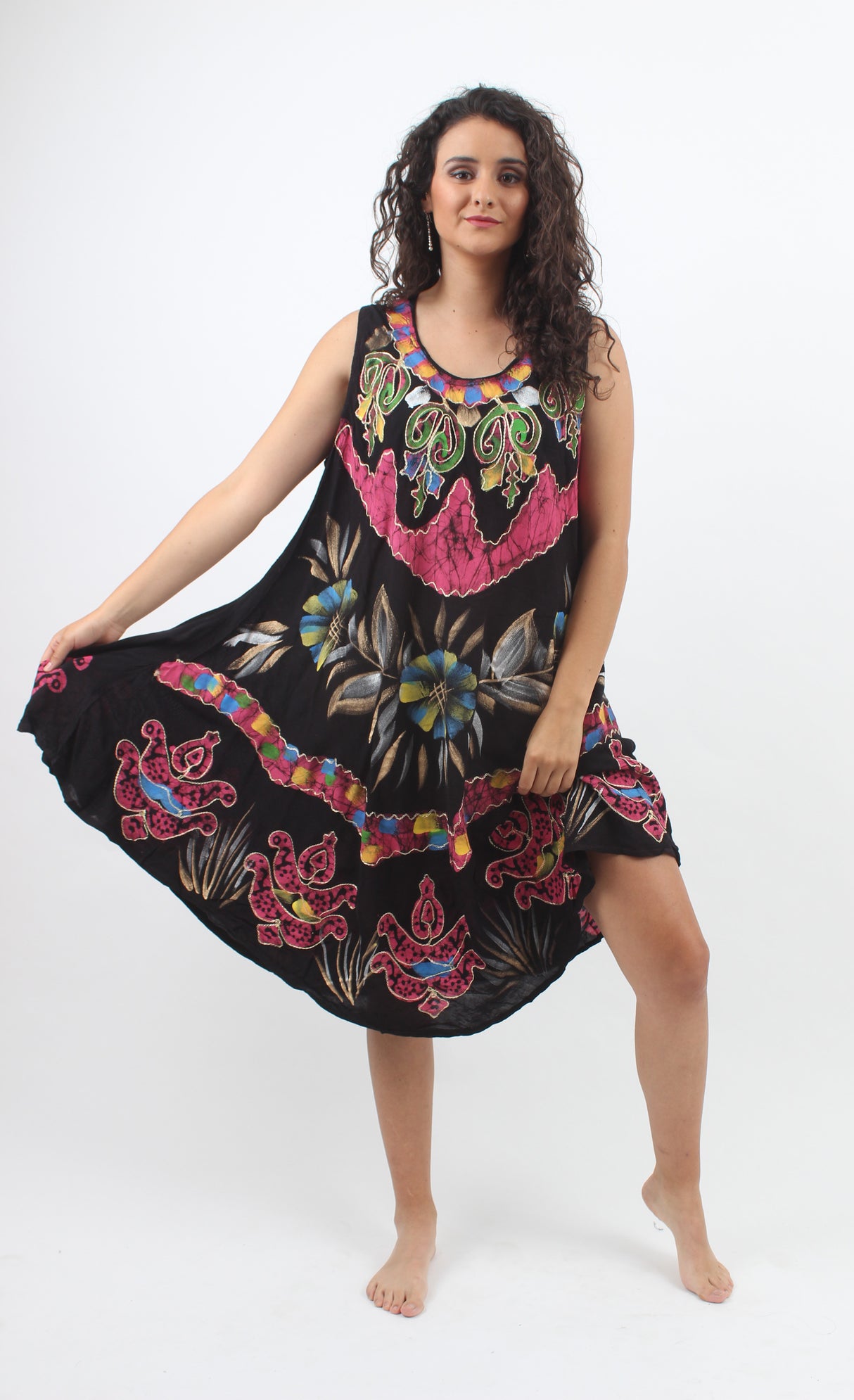Vestido Pintado a Mano Negro - Rosado