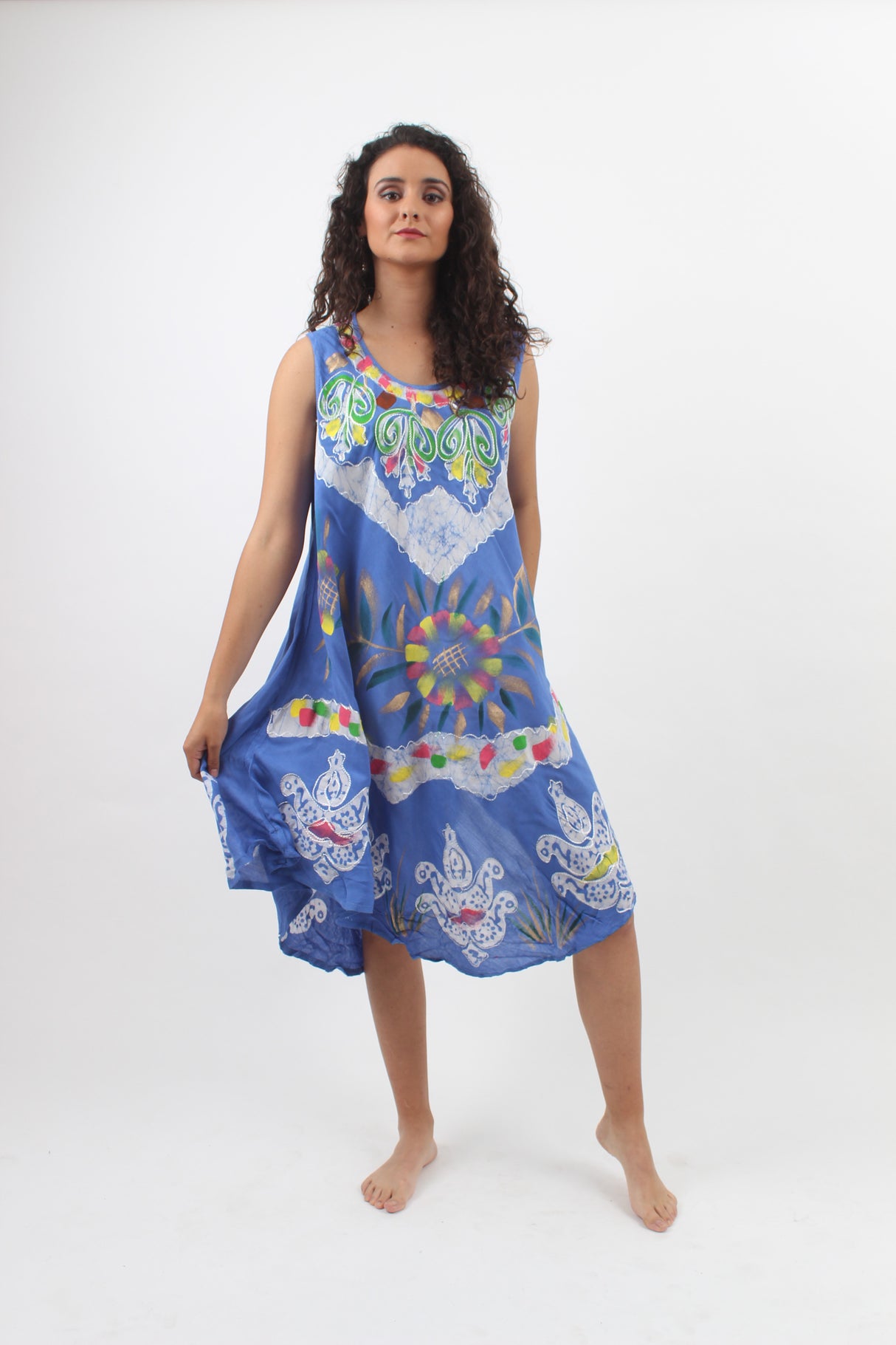 Vestido Pintado a Mano Celeste