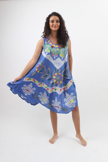 Vestido Pintado a Mano Celeste