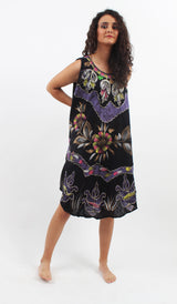 Vestido Pintado a Mano Negro - Morado
