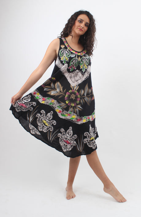 Vestido Pintado a Mano Negro - Plateado