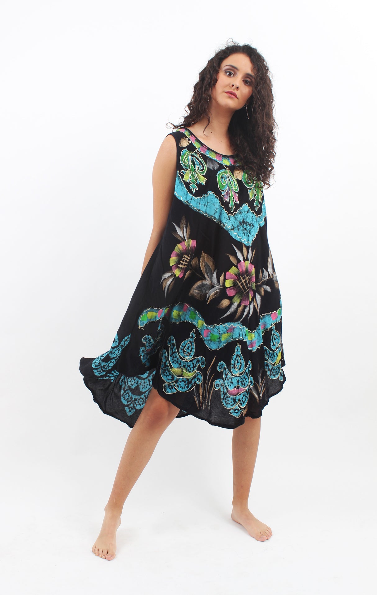 Vestido Pintado a Mano Negro - Celeste