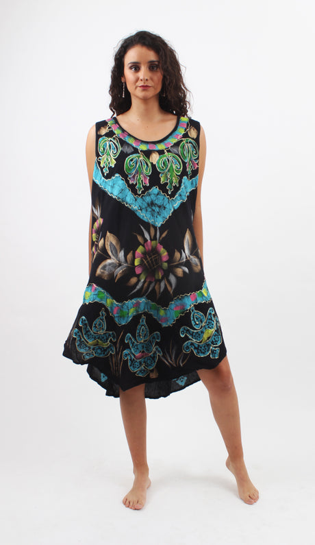 Vestido Pintado a Mano Negro - Celeste