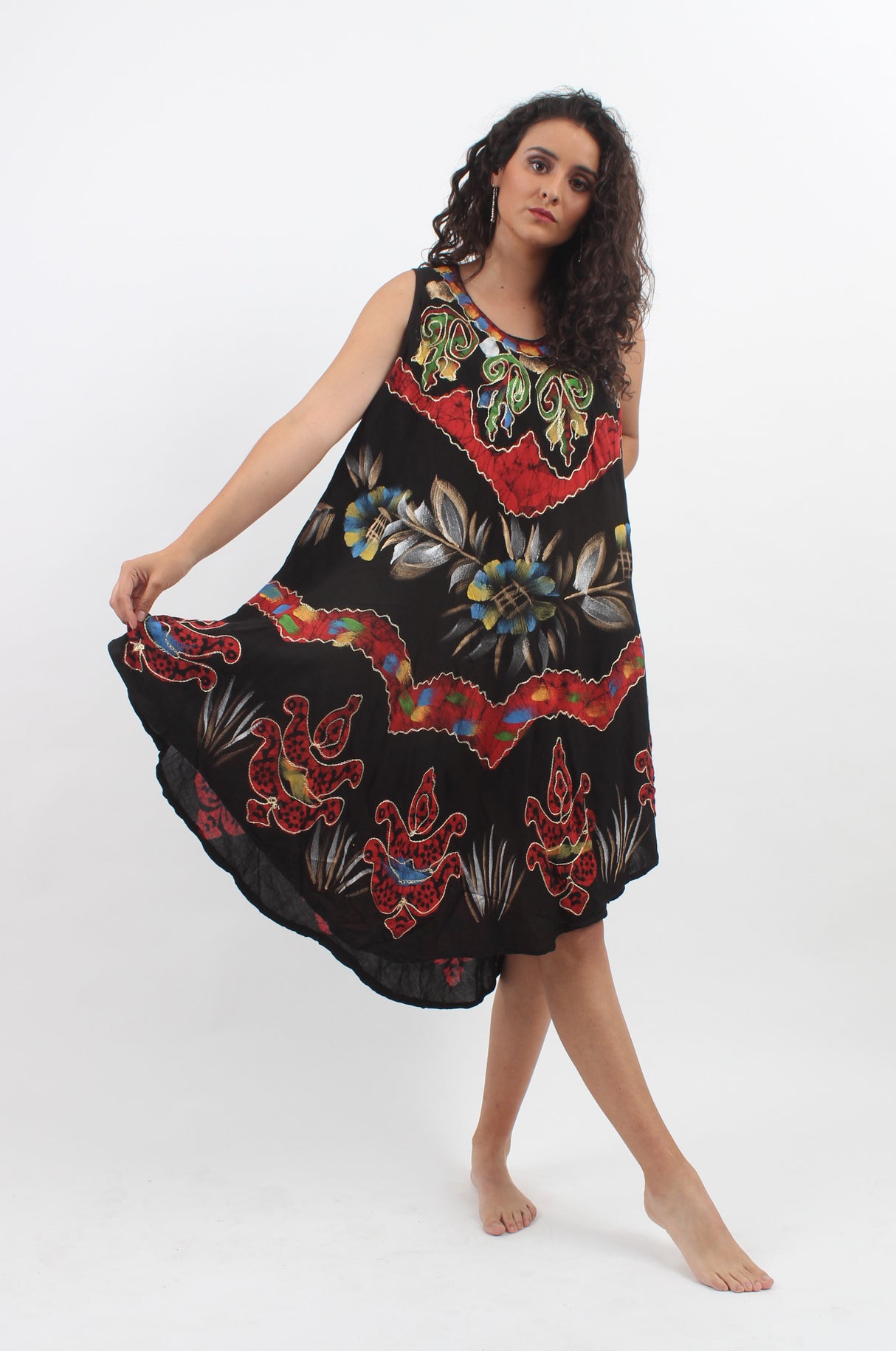 Vestido Pintado a Mano Negro - Rojo