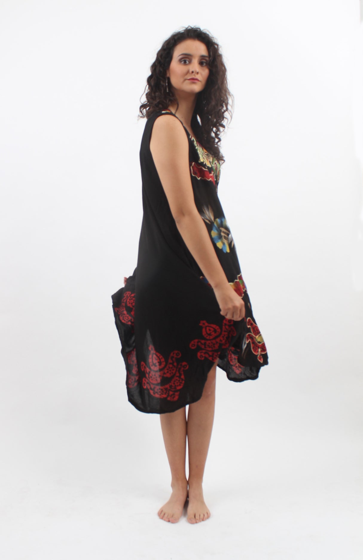 Vestido Pintado a Mano Negro - Rojo