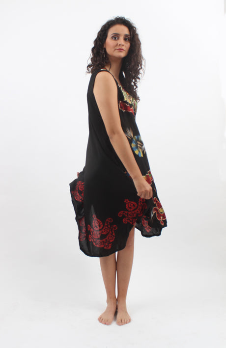 Vestido Pintado a Mano Negro - Rojo