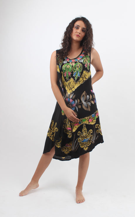Vestido Pintado a Mano Negro - Dorado