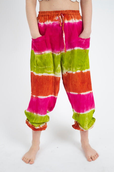 Pantalon Teñido Tricolor Bombacho Rosado - Verde