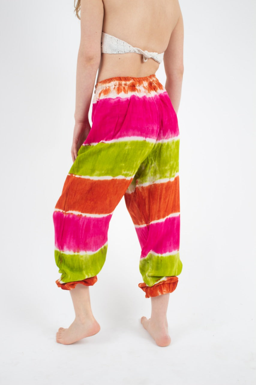 Pantalon Teñido Tricolor Bombacho Rosado - Verde