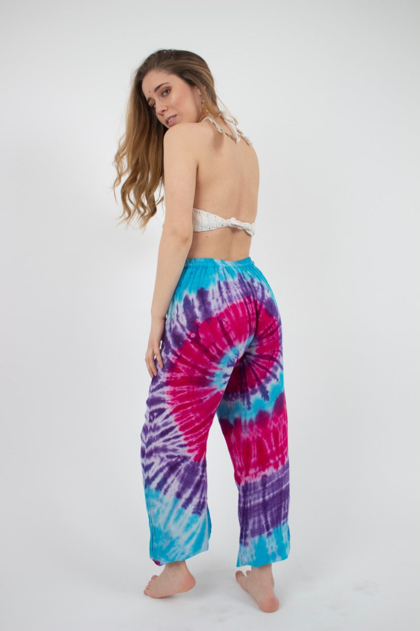 Pantalon Teñido Tricolor Bombacho Rosado - Azul