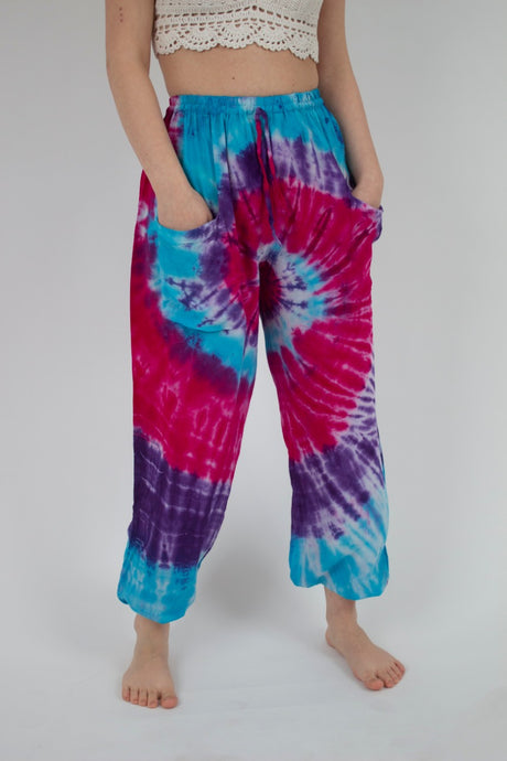 Pantalon Teñido Tricolor Bombacho Rosado - Azul