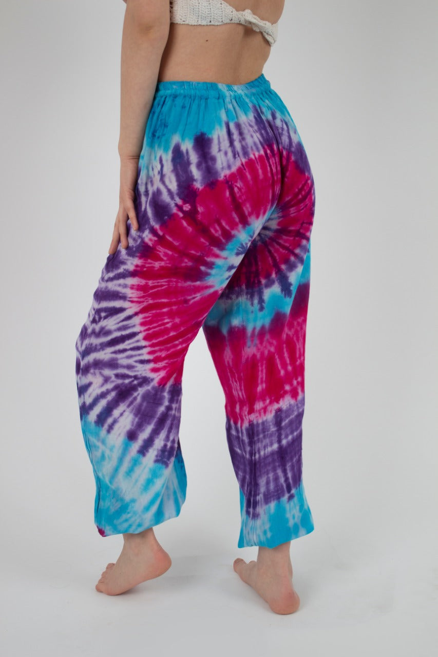 Pantalon Teñido Tricolor Bombacho Rosado - Azul